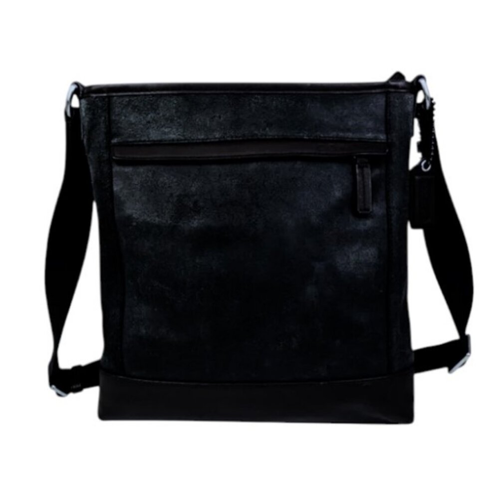 Coach black leather and suede Camden messenger/crossbody bag